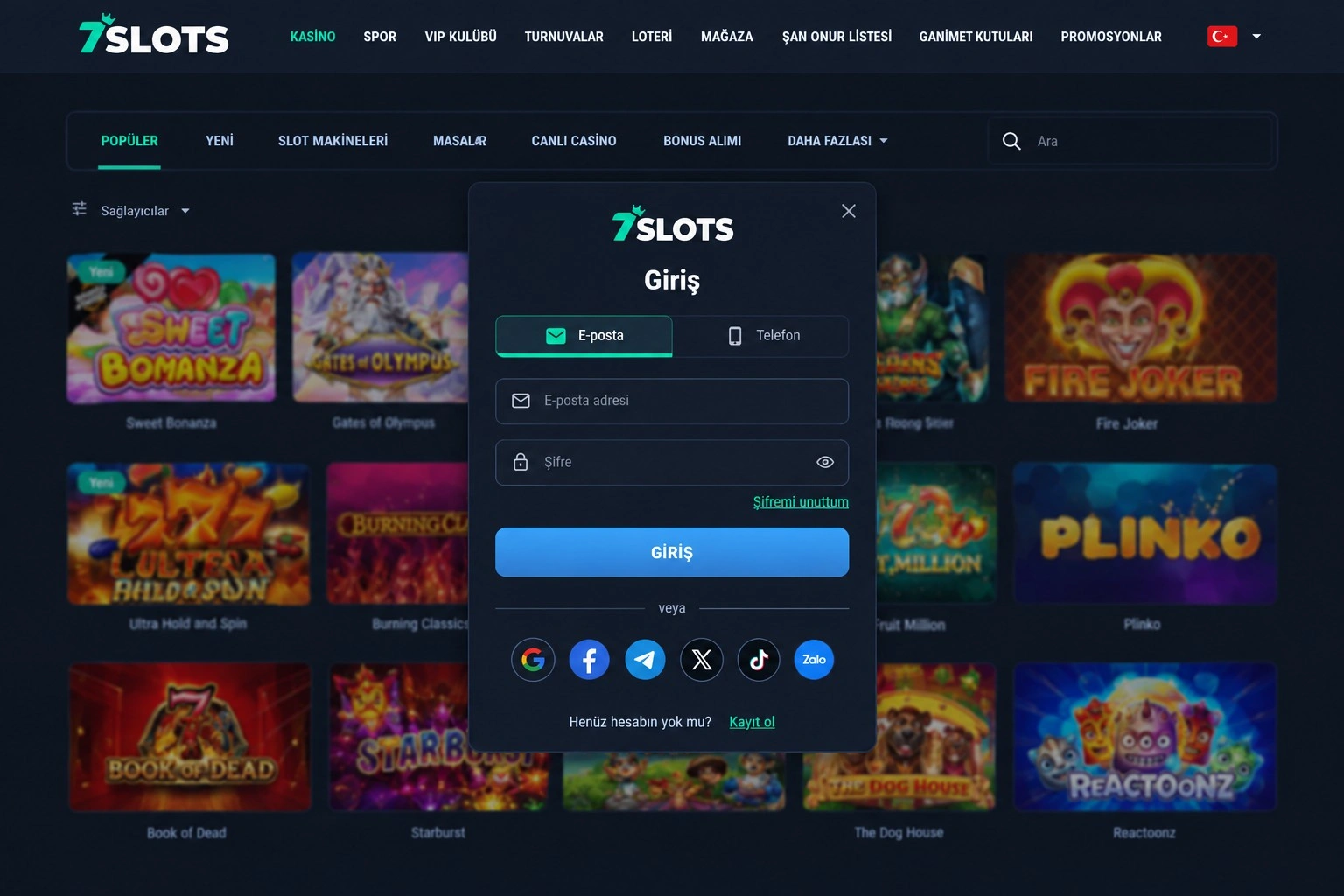 Mevcut hesaba 7slots giriş